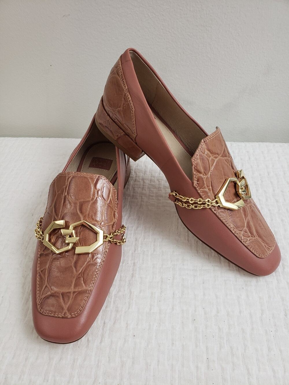 Louise et Cie Womens Loafer Size 5.5 Leather Scales Chain Horsebit Rose Office